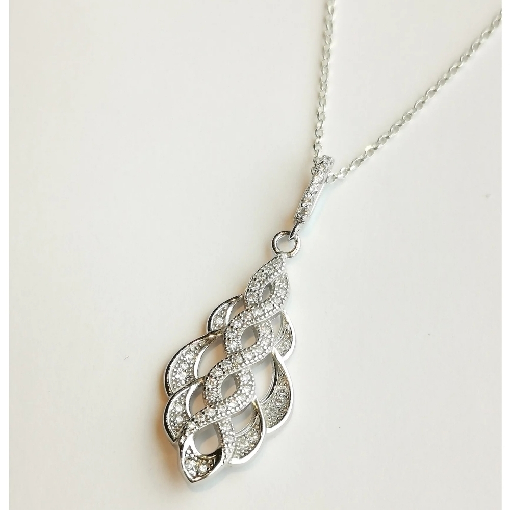 New sterling silver cz intertwined pendant necklace